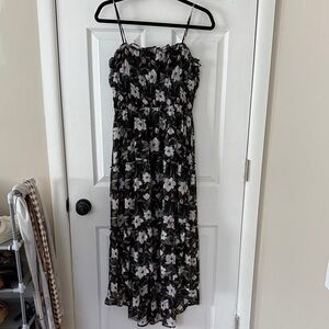 Floral Black and White High Low Maxi Dress